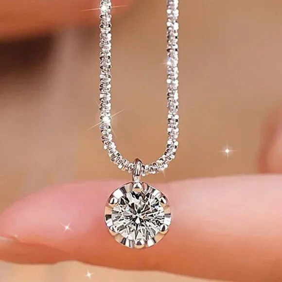 Solitaire Pendant Necklace – Sterling Silver 925 - Picture 3 of 4